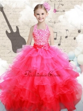 Beautiful Halter Top Hot Pink  Mini Quinceanera Dresses with Beading  FA1GC20MTFOR