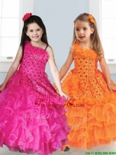 Best Asymmetrical Neckline Little Girl Pageant Dress with Appliques and Ruffled Layers THLG046FOR