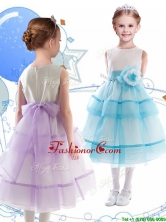 Discount Scoop Organza Flower Girl Dress with Hand Made Flowers and Ruffled Layers THLG091FOR