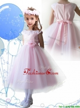 Lovely Scoop Hand Made Flowers and Appliques Flower Girl Dress in Baby Pink THLG090FOR