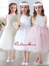 Lovely Scoop Hand Made Flowers and Ruffled Layers Mini Quinceanera Dresses in Tea-length THLG018FOR