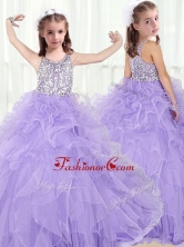 Lovely Scoop Lavender Little Girl Pageant Dresses with Beading and Ruffles  PAG214FOR 