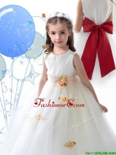 Luxurious Scoop White Flower Girl Dress with Sashes and Hand Made Flowers THLG089FOR