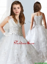Luxurious White Spaghetti Straps Mini Quinceanera Dresses with Appliques and Ruffled Layers THLG003FOR