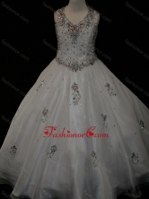 Pretty Ball Gown Beaded and Applique White Mini Quinceanera Dress in Organza SWLG010-1FOR
