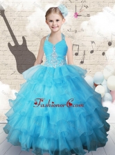 Pretty Halter Top Little Girl Pageant Dresses with Beading and Ruffled Layers CXMFG18MTFOR