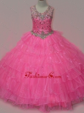 Pretty Rose Pink Little Girl Pageant Dress with Beading and Ruffled Layers SWLG003FOR