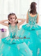 Pretty Straps Turquoise Little Girl Pageant Dresses with Appliques  PAG221FOR 