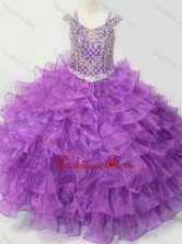 Puffy Skirt V-neck Lace Up Little Girl Pageant Dress with Straps and Ruffled Layers SWLG015FOR
