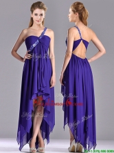 Cheap High Low One Shoulder Criss Cross Prom Dress with Beading THPD072FOR