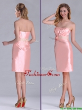 Cheap Strapless Hand Crafted Flower Peach Prom Dress in Satin THPD107FOR