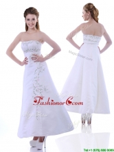 Elegant Ankle Length White Prom Dress with Embroidery and Beading THPD069FOR