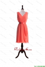Gorgeous Empire V Neck Prom Dresses with Sashes in Watermelon DBEES323FOR