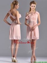 Latest Beaded and Ruffled Pink Prom Dress with Criss Cross THPD055FOR