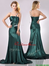 Modest One Shoulder Dark Green Prom Dress in Elastic Woven Satin THPD019FOR