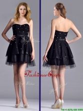 New Style Tulle Black Short Prom Dress with Beading and Belt THPD314FOR