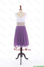 Popular Empire V Neck Prom Dresses with Ruching in Purple DBEES087FOR