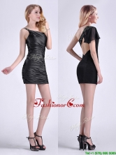 Sexy Criss Cross Beaded Black Short Prom Dress with One Shoulder THPD197FOR