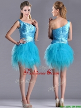 Wonderful One Shoulder Ruched and Ruffled Aqua Blue Prom Dress in Tulle THPD045FOR