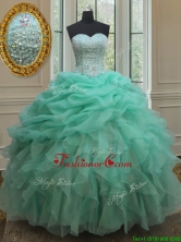 2017 Cheap Beaded and Bubble Turquoise Organza Quinceanera Dress with Ruffles PSSW0141FOR