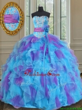 Best Sweetheart Organza Blue and Purple Quinceanera Gown with Handmade Flower PSSW0126FOR