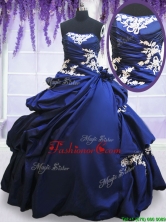 Sweet Strapless Applique and Pick Ups Royal Blue Quinceanera Dress in Taffeta PSSW029FOR