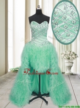 2017 Elegant High Low Brush Train Beaded and Ruffled Prom Dress in Apple Green PSSWPD001FOR