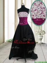 2017 New Style Strapless Beaded Bust High Low Black Prom Dress in Taffeta PSSWPD058FOR