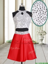 Discount Two Piece Halter Top Red and White Short Prom Dress with Beaded Bodice PSSWPD064FOR