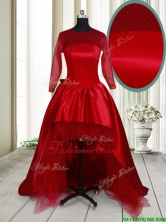 Best Selling See Through Scoop High Low Bowknot Dama Dress in Wine Red PSSWPD063FOR