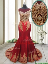 Perfect Mermaid Cap Sleeves Beaded and Applique Dama Dress with Brush Train PSSWPD012AFOR 