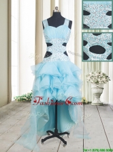 Popular Beaded and Ruffled Layers High Low Aquamarine Dama Dress with Criss Cross PSSWPD040FOR