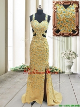 Popular Straps Cut Out Waist Backless Dama Dress with Beading and High Slit PSSWPD079FOR