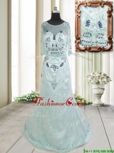 Top Seller See Through Scoop Beaded and Laced Apple Green Dama Dress with Brush Train PSSWPD068FOR